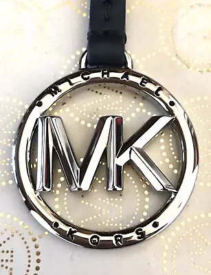 Michael Kors Silver MK Logo Charm / Navy Blue Saffiano Leather Strap Handbag Fob • $25.49