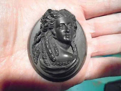 Antique Victorian Gutta Percha Cameo Brooch Whitby Jet Mourning Vulcanite Gothic • $399