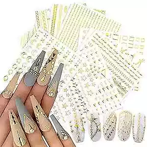 12 Sheets Gold Nail Art Stickers3D Metallic Self-Adhesive Nail Decals Chains  • $15.49