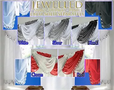 £7.99 • Buy JEWELLED Swag Crystal Sparkle Glitter Voile Net Readymade Pelmet Curtain Swags  