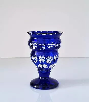 £44.53 • Buy Vintage Ajka / Bohemian Cobalt Blue Cased Cut To Clear Crystal Vase, 4 