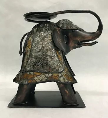 $19.95 • Buy Tall Metal Bronze Elephant Art Candle Holder With Cut Glass Mosaic Covering