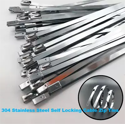 100pcs 304 Stainless Steel Self Locking Cable Zip Ties Wrap Tie 4.6mm 7.9mm  304 • $16.99