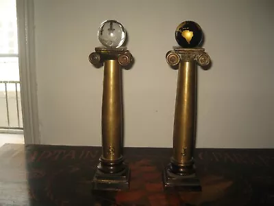 £550 • Buy Antique Masonic Victorian Brass Ionic Pair Of Columns & Glass Orbs  JACHIN BOAZ