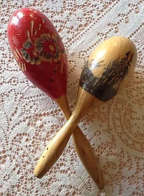 Beautiful Vintage Pair Hand Painted & Carved Maracas/Exc Condition/Floral&Trees • $39.99