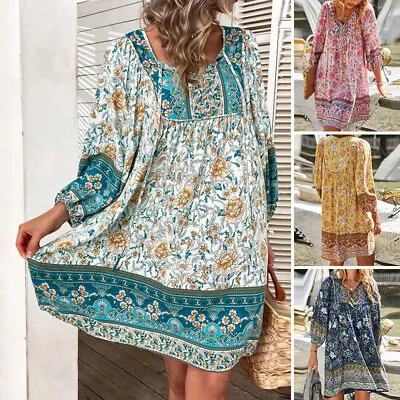 $26.07 • Buy ZANZEA Womens 3/4 Sleeve V Neck Bohemian Hippie Casual Clunwear Beach Maxi Dress