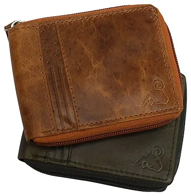 Mens Real Leather Wallet RFID Blocking Zip Around ID Card Window Bifold Purse • $19.99