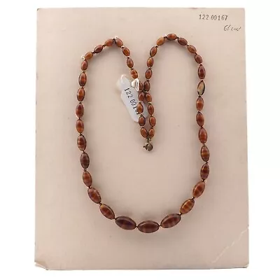 Vintage Czech Necklace Gradual Brown Satin Marble Oval Glass Beads 24  • $40