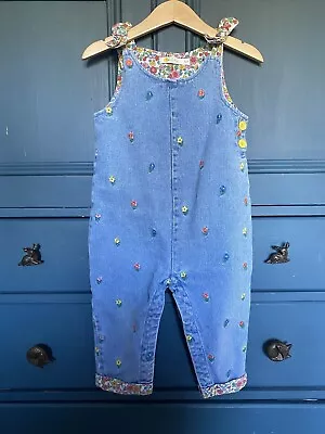 Baby Boden Denim Embroidered Dungarees Overalls Liberty Print 18-24 Months  • £15.99