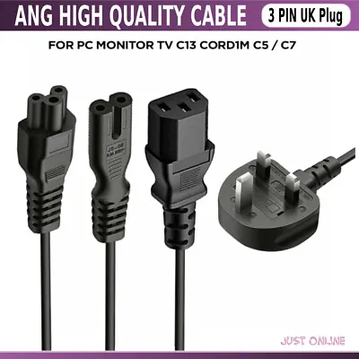 £4.95 • Buy IEC Kettle Lead Power Cable 3 Pin UK Plug For PC Monitor TV C13 Cord1m C5 / C7 