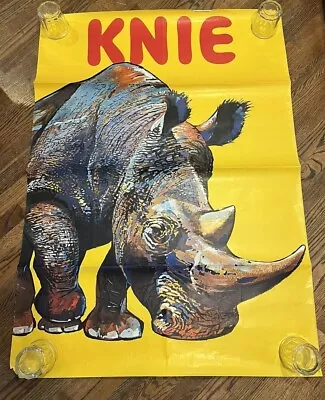 Vintage Knie Circus Zoo Poster Rhino Yellow Large 49”x35” Switzerland Swiss • $202.28