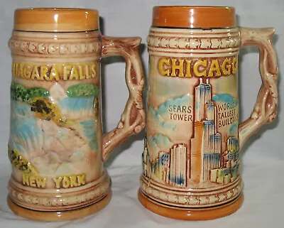 2 VINTAGE SOUVENIR BEER STEINS NIAGARA FALLS NEW YORK SEARS TOWER CHICAGO Japan • $12.99