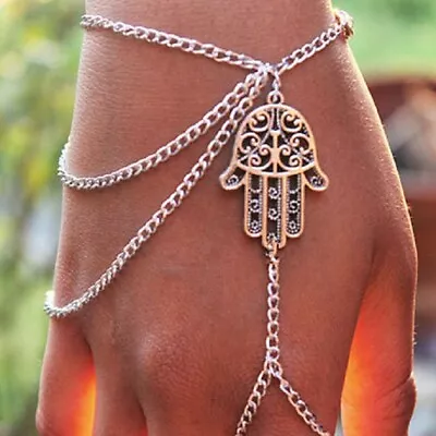 Indian Finger Silver Ring Hand Harness Chain Bracelet Jewellery Designer Wear UK • £4.19