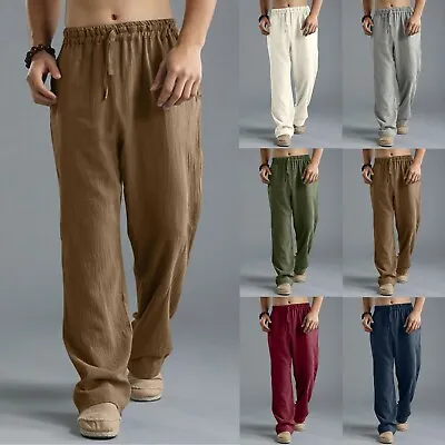 $20.87 • Buy Men's Linen Pants Casual Drawstring Yoga Beach Loose Lightweight Long Pants