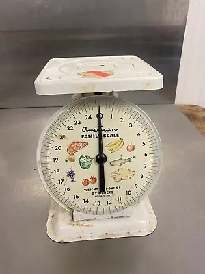 Vintage American Family Scale 25#Lbs By Oz White W/Fruit Vegetable & Meat • $75