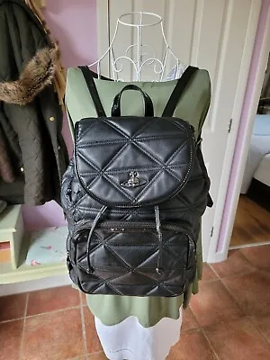 Vivienne Westwood Rare Black Faux Quilted Leather Backpack With Gunmetal... • £75