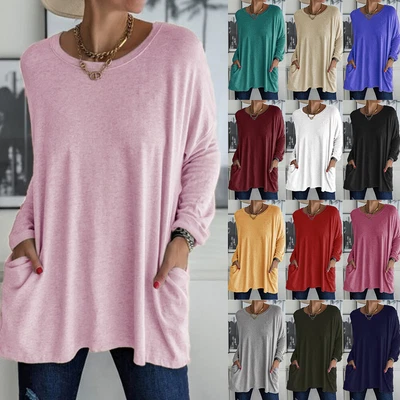£13.29 • Buy Plus Size Women Long Sleeve Tunic Tops T Shirt Plain Baggy Casual Loose Blouse