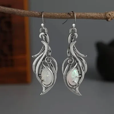 ❤️Vintage Earrings Sterling Silver Drops White Fire Opal 55 Mm Gift Idea ❤️ • £7.99