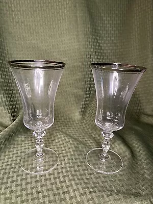 Pair Of Mikasa Jamestown Platinum Rimmed Crystal Wine Glasses • $45