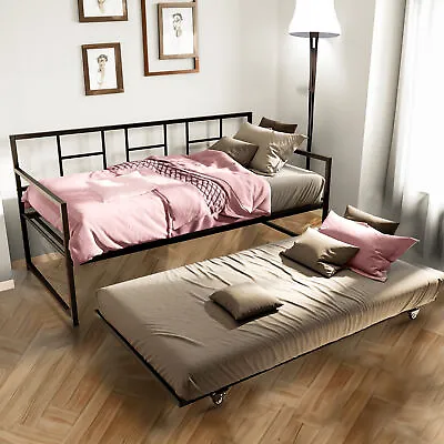 TAUS Twin Daybed Heavy Duty Sturdy Metal Bed Frame Trundle Roll Out Sofa Bed • $141.45