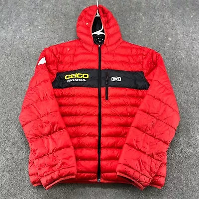 Honda Jacket Mens Large Red Puffer Hooded Geico Polyester 100% Racing Off Road • $74.95