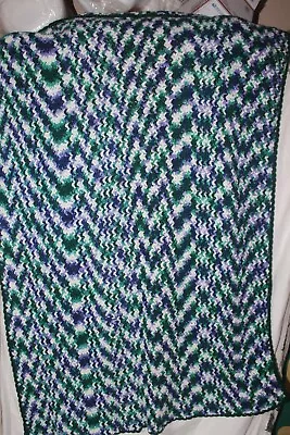 Vintage Grandma Hand Made Crochet Knit Afghan Blanket Throw 52x37 Zigzag  • $16.99