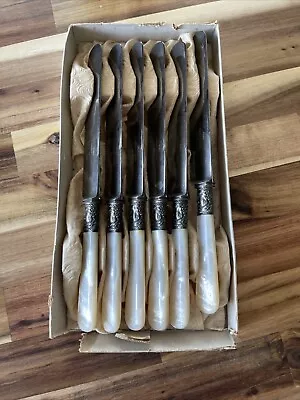 Antique Mother Of Pearl Dinner Knives-Set Of 6–1834 • $45