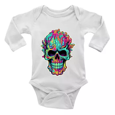 Psychedelic Skull Baby Grow Vest Bodysuit Gothic Skeleton Face Head Boy Girl L/S • £5.99