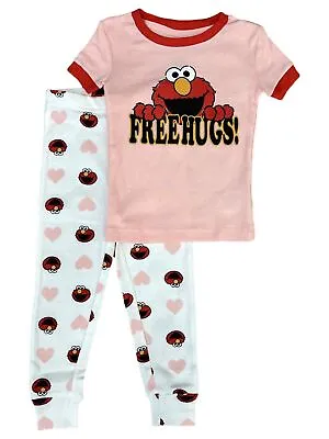 Sesame Street Toddler Girls Pink Cotton Free Hugs Elmo Pajamas Sleep Set • $16.99