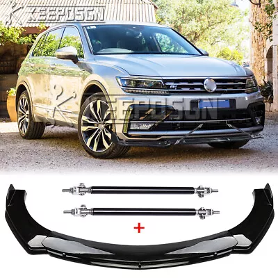 $99.54 • Buy For VW Tiguan R-Line SE SEL Gloss Front Bumper Lip Splitter Body Kit +Strut Rods