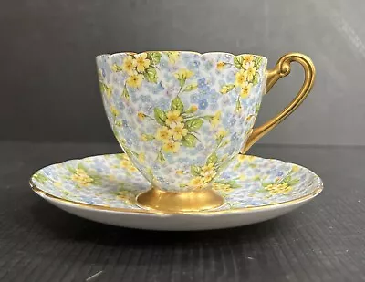 Shelley England PRIMROSE CHINTZ Tea Cup & Saucer Ripon Shape • $45