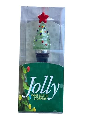 Christmas Tree Jolly Handmade Art Glass Wine Bottle Stopper 5  Tall Unused • $11.99