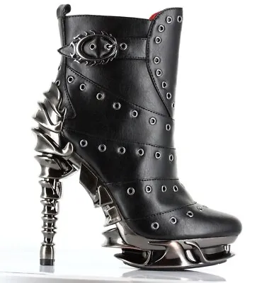 Hades RAVEN Black Vegan Ankle Boots Eyelets 5  Chrome Spinal High Heel Zip 6-11 • $166