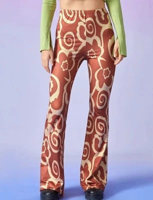 £14.95 • Buy Womens Size 12-14 UK Floral Retro Flared Trousers Brand New L Hippie 70s Flare 