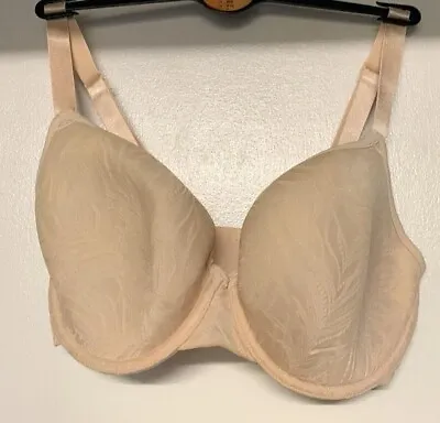 New Ex M&S Feather Mesh Spacer Padded Underwired Plunge Bra Almond • £7.99