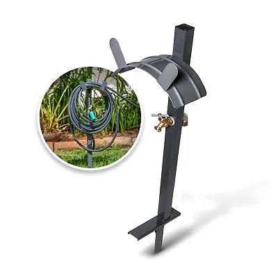Restored Aqua Joe SJ-SHSBB-GRY Steel Garden Hose Stand With Solid Brass Faucet • $25.35