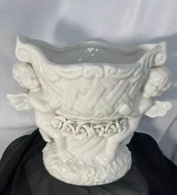 Whimsical Vintage White Porcelain Ceramic Victorian Angel Cherubs Planter Vase • £34.69