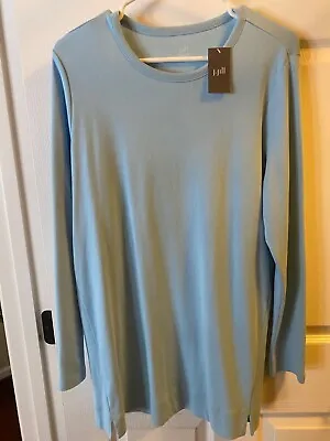 J Jill Light Blue Perfect Pima Cotton Crew Neck Shirt Top Large Long Sleeve • $14.99