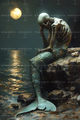 MERMAID SKELETON ART PRINT Wall Decor Siren Poster Moon Ocean Dark Gothic D224 • $7.95