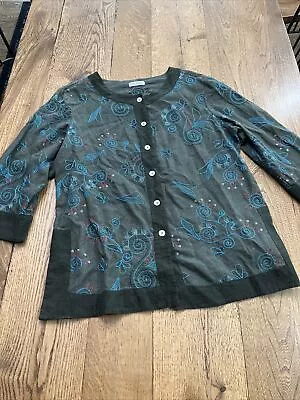 Russ Berens Malibu Linen Button Up Shirt Embroidery Green/Blue Women's Size L • $12.99