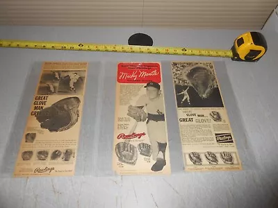 Lot Of 3 Vtg 1957/1959/1960/ Mickey Mantle Rawlings Baseball Glove Advertisments • $29.99