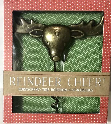 $7.45 • Buy Reindeer Cheer -Wine Bottle Opener/Corkscrew, Christmas /Holiday, Gold (NIB)