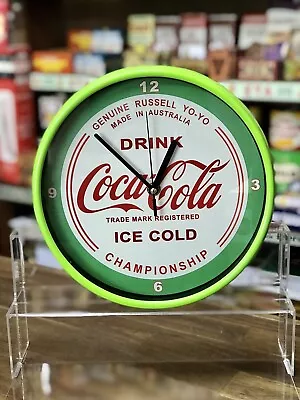 The RARE 1960’s Green Drink Coca Cola YO-YO Special Russell 25cm WALL CLOCK • $75