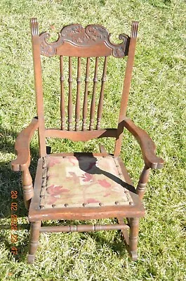 Antique Oak Rocking Chair Childs Press Back Rocker  1880s  THE BEST • $250