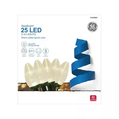 NEW! GE StayBright 25 LED C9 String Lights - Warm White - FREE SHIPPING • $22