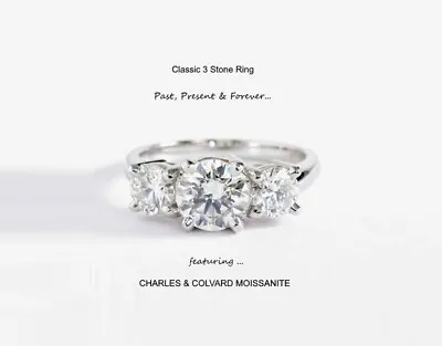 3.00 Carat Moissanite Forever Classic 3 Stone Ring (Charles & Colvard)  • $399
