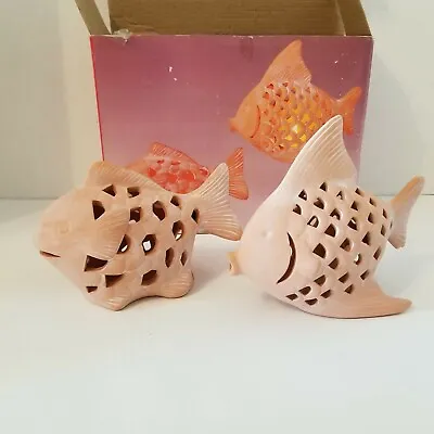 Set Of 2 Terra Cotta Fish Patio Lantern Tealight • $22.99