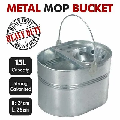 Heavy Duty 15L Litre Metal Steel Coloured Mop Bucket With Handle For Cleaning • £14.99