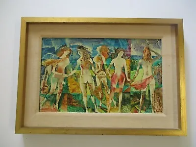 VINTAGE BEACH GATHERING WOMEN WOMAN ABSTRACT CUBIST MODERNIST Mid Century • $1100