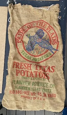 Rare Vintage Burlap Potato Sack Pride Of The Plains Texas 100 Lb Bag Pheasant • $12.95